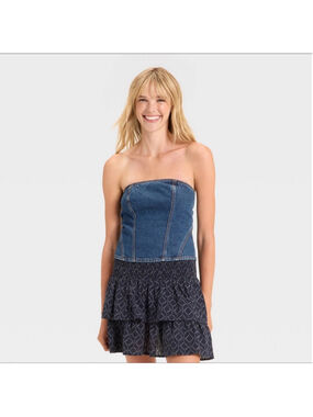 Women’s Denim Corset Tube Top - Universal Thread™ Dark Wash 14 NWT
